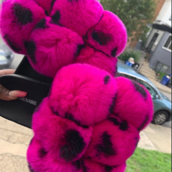Pink Cheetah Real Fur Slides sizes 8.5,9,9.5,10,11 - Picture 3 of 4
